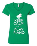 V-Neck Ladies Keep Calm And Play Piano Keyboard Pianist Music Lover T-Shirt Tee