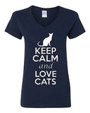 V-Neck Ladies Keep Calm And Love Cats Kitten Pet Lover Animals Funny T-Shirt Tee