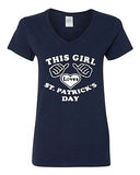 V-Neck Ladies This Girl Loves St. Patrick's Day Beer Shamrock Funny T-Shirt Tee