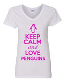 V-Neck Ladies Keep Calm And Love Penguins Cute Bird Animal Lover T-Shirt Tee