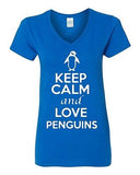 V-Neck Ladies Keep Calm And Love Penguins Cute Bird Animal Lover T-Shirt Tee