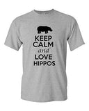 Keep Calm And Love Hippos Animals Novelty Statement Graphics Adult T-Shirt Tee