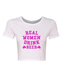 Crop Top Ladies Real Women Drink Beer Irish Shamrock Funny Humor T-Shirt Tee