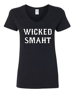 V-Neck Ladies Wicked Smaht Genius Smart Nerd Boston Parody Funny T-Shirt Tee