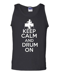 Keep Calm And Drum On Music Humor Novelty Statement Graphics Adult Tank Top