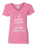 V-Neck Ladies Keep Calm and Love Giraffes Animal Lover Jungle Funny T-Shirt Tee