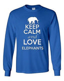 Long Sleeve Adult T-Shirt Keep Calm and Love Elephants Tusk Mammoth Animal Lover