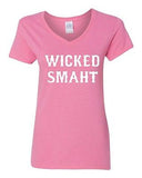 V-Neck Ladies Wicked Smaht Genius Smart Nerd Boston Parody Funny T-Shirt Tee