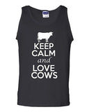 Keep Calm And Love Cows Cattle Humor Novelty Statement Graphics Adult Tank Top