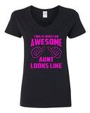 V-Neck Ladies This Is What An Awesome Aunt Looks Like Auntie Funny T-Shirt Tee