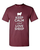 Keep Calm And Love Sheep Animals Novelty Statement Graphics Adult T-Shirt Tee