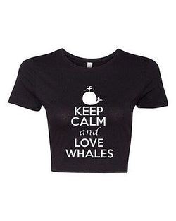 Crop Top Ladies Keep Calm And Love Whales Fish Animal Lover Ocean T-Shirt Tee