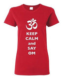 Ladies Keep Calm And Say Om Yoga Hindu Sanskrit Symbol Religion DT T-Shirt Tee