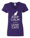 V-Neck Ladies Keep Calm And Love Cats Kitten Pet Lover Animals Funny T-Shirt Tee