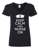 V-Neck Ladies Keep Calm And Nurse On Nursing Hospital Medical Funny T-Shirt Tee