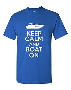 Keep Calm And Boat On Watercraft Novelty Statement Graphics Adult T-Shirt Tee