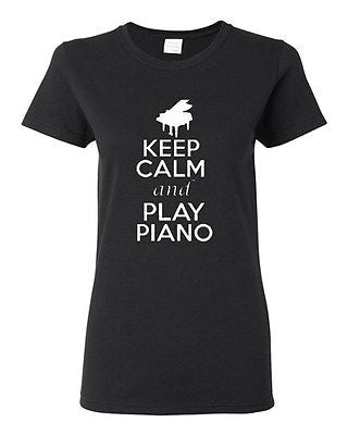 Ladies Keep Calm and Play Piano Pianist Musician Music Lover Jazz T-Shirt Tee