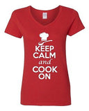 V-Neck Ladies Keep Calm And Cook On Chef Cooking Food Buffet Funny T-Shirt Tee