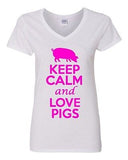 V-Neck Ladies Keep Calm And Love Pigs Pork Food Animal Lover Funny T-Shirt Tee