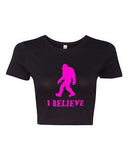 Crop Top Ladies I Believe Sasquatch Yeti Bigfoot Snow Funny Humor T-Shirt Tee