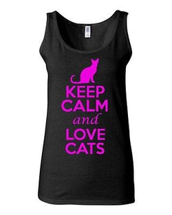 Junior Keep Calm And Love Cats Animal Lover Graphic Sleeveless Tank Tops