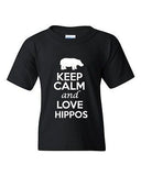 Keep Calm And Love Hippos Animals Novelty Statement Youth Kids T-Shirt Tee