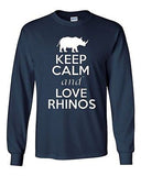 Long Sleeve Adult T-Shirt Keep Calm And Love Rhinos Rhinoceros Animals Lover