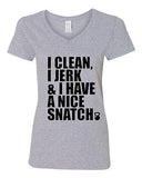 V-Neck Ladies I Clean I Jerk & I Have a Nice Snatch Kettlebell Gym T-Shirt Tee
