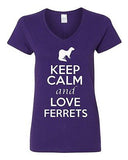 V-Neck Ladies Keep Calm And Love Ferrets Cute Cat Animal Lover Funny T-Shirt Tee