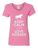 V-Neck Ladies Keep Calm And Love Horses Donkey Ride Animal Lover T-Shirt Tee