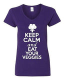 V-Neck Ladies Keep Calm And Eat Your Veggies Vegetables Green Funny T-Shirt Tee