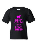 Keep Calm And Love Sheep Animals Novelty Statement Youth Kids T-Shirt Tee