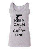 Junior Keep Calm And Carry One Gun Pistol Novelty Statement Graphics Tank Top