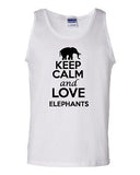 Keep Calm And Love Elephants Humor Novelty Statement Graphics Adult Tank Top