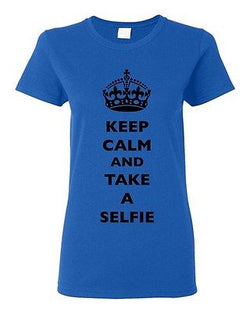Ladies Keep Calm And Take A Selfie Crown King Photo Camera Funny DT T-Shirt Tee