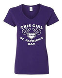 V-Neck Ladies This Girl Loves St. Patrick's Day Beer Shamrock Funny T-Shirt Tee