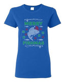 Ladies Merry Fishmas Fish Santa Hat Hook Fishing Ugly Christmas DT T-Shirt Tee