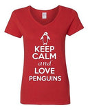 V-Neck Ladies Keep Calm And Love Penguins Cute Bird Animal Lover T-Shirt Tee