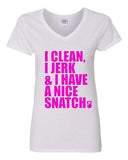V-Neck Ladies I Clean I Jerk & I Have a Nice Snatch Kettlebell Gym T-Shirt Tee