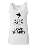 Junior Keep Calm And Love Sharks Fish Ocean Sea Novelty Statement Tank Top