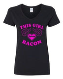 V-Neck Ladies This Girl Loves Bacon Food Breakfast Exercise Funny T-Shirt Tee