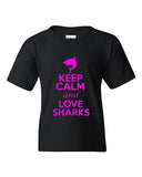 Keep Calm And Love Sharks Fish Novelty Statement Youth Kids T-Shirt Tee