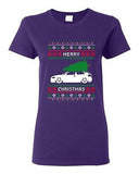Ladies Merry Christmas Ugly Xmas Car Tree Funny Humor DT T-Shirt Tee