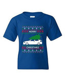 Merry Christmas Ugly Xmas Car Tree Funny Humor DT Youth Kids T-Shirt Tee