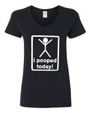 V-Neck Ladies I Pooped Today Stick Man Toilet Poops Funny Humor T-Shirt Tee