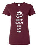 Ladies Keep Calm And Say Om Yoga Hindu Sanskrit Symbol Religion DT T-Shirt Tee