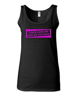 Junior Jesus Loves Me And My Tattoos Novelty Statement Tank Top