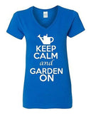 V-Neck Ladies Keep Calm And Garden On Gardening Flower Plants Funny T-Shirt Tee