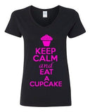 V-Neck Ladies Keep Calm And Eat Cupcake Cake Dessert Sweets Funny T-Shirt Tee