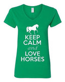 V-Neck Ladies Keep Calm And Love Horses Donkey Ride Animal Lover T-Shirt Tee